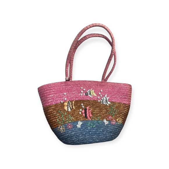 Liz Claiborne multi colored straw Oversized Fish Beach Bag - Picture 1 of 13